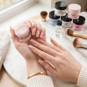 dip powder nails kit with base powder activator and colored powder jars