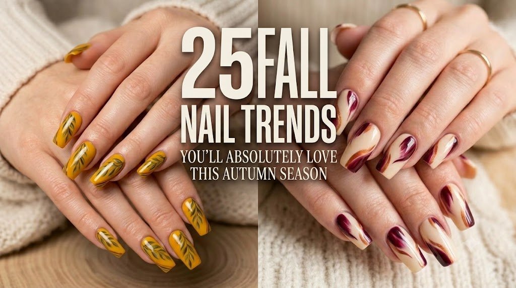 Harvest gilding fall nail ideas with gold leaf veining on almond nails