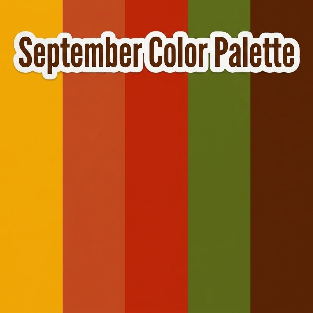 September nail colors palette swatch in mustard, terracotta, red, and olive,