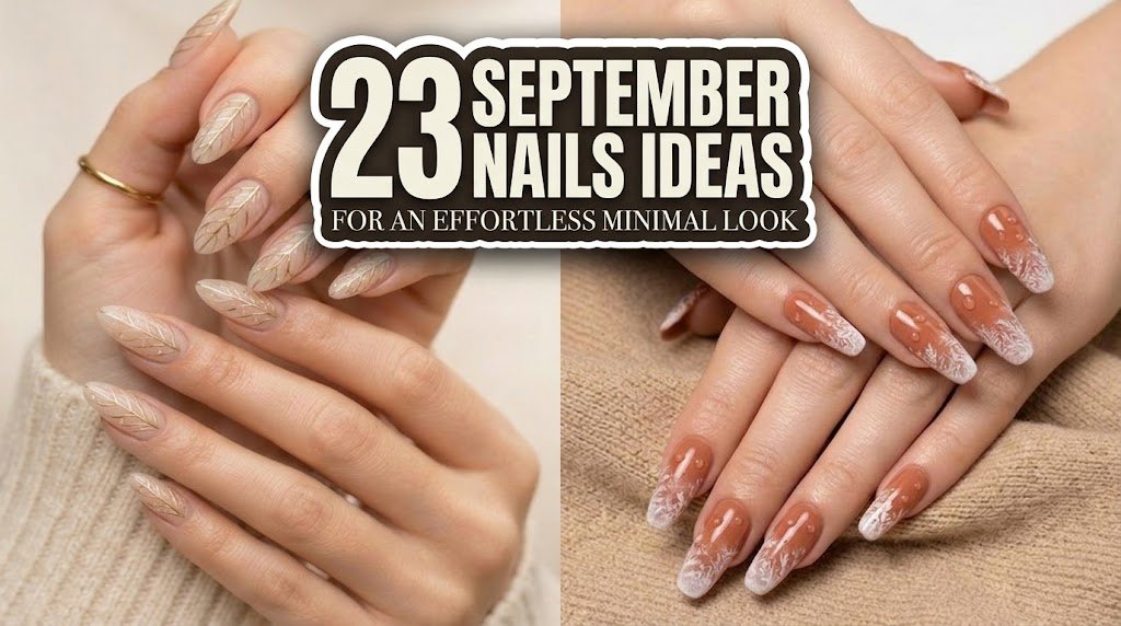 September nail ideas featuring 23 minimal fall manicures with leaf art and frosted tips.